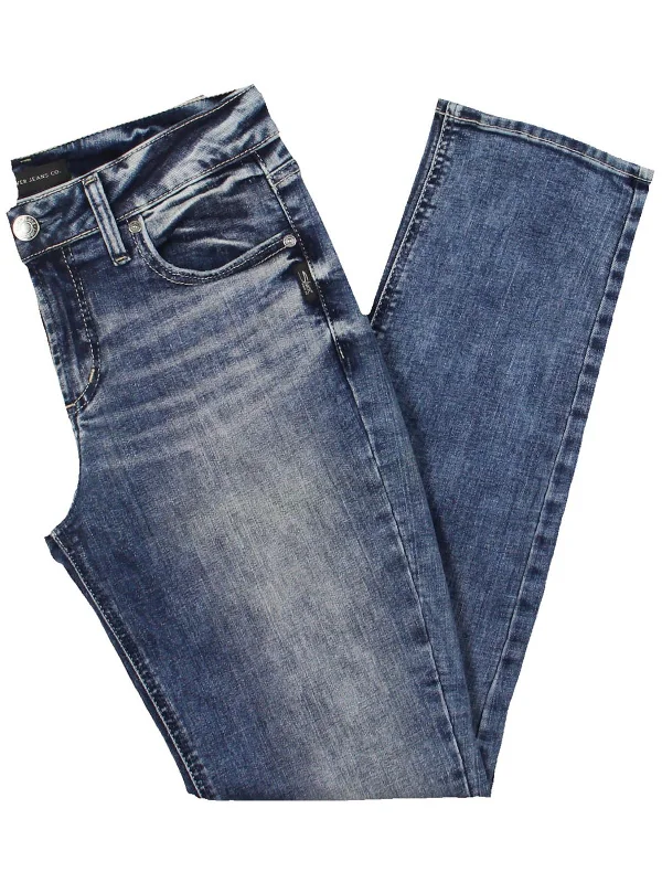 Womens Mid-Rise Stretch Straight Leg Jeans