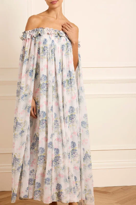 Hydrangea Chiffon Off-Shoulder Ankle Gown