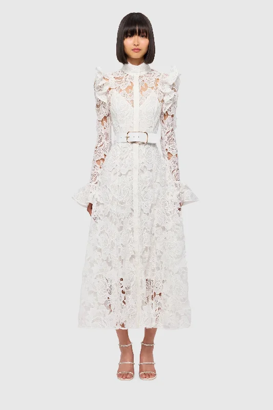 Leo Lin Aliyah Lace Butterfly Sleeve Midi Dress - Snow