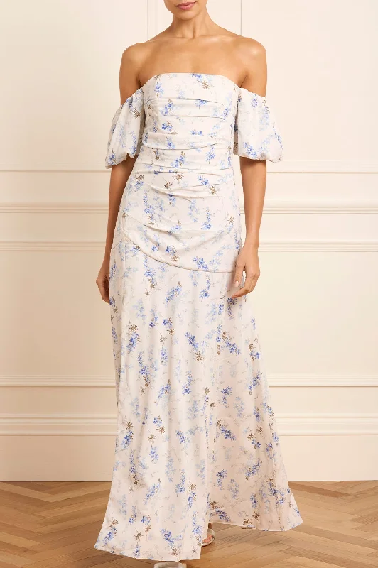 Ophelia Ditsy Crepe Off-Shoulder Gown