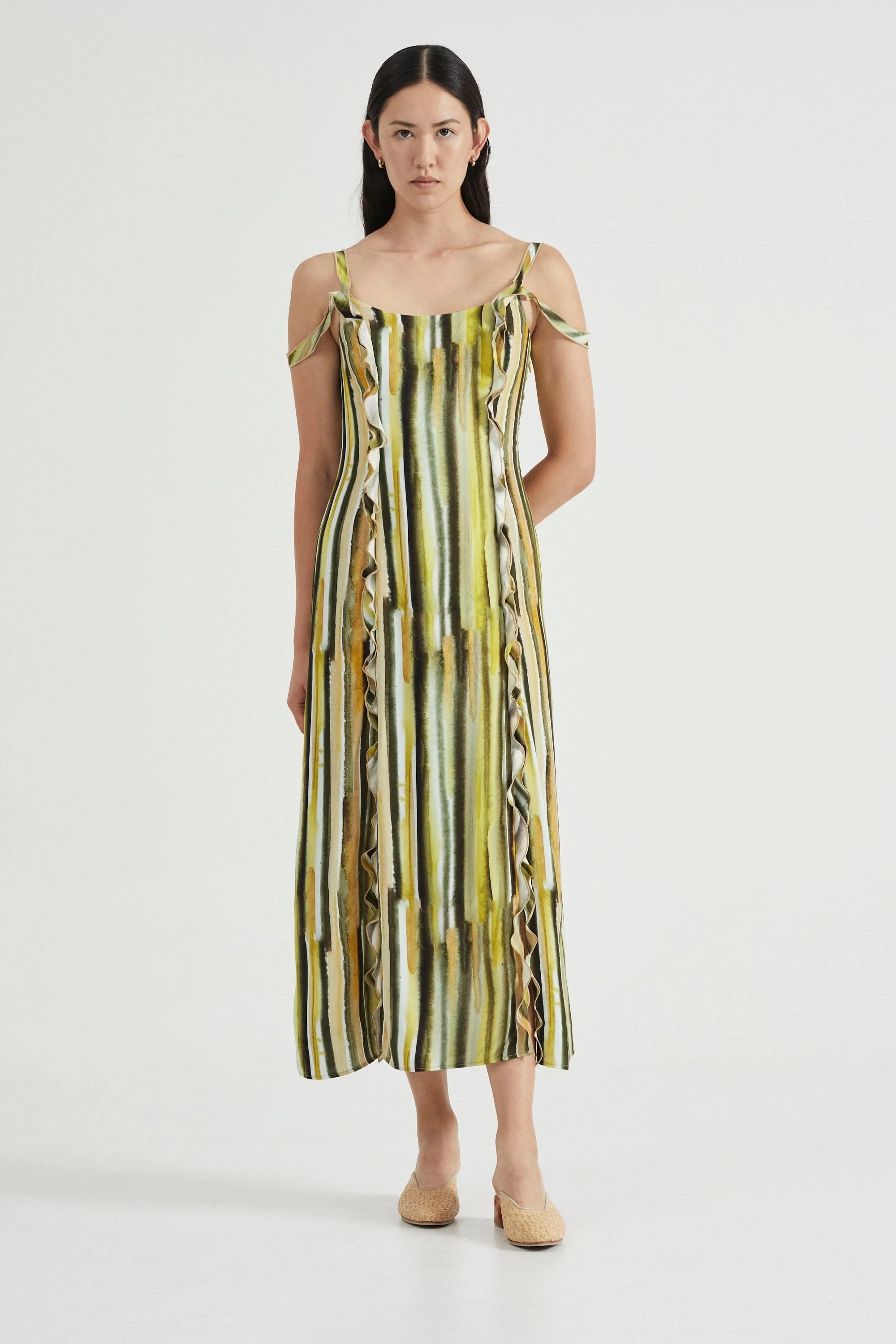 Third Form Stroke Frill Slip Dress - Brush Stroke