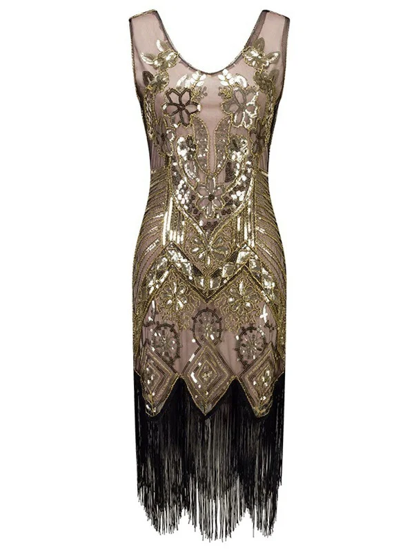 1920s Floral Beaded Flapper Dress