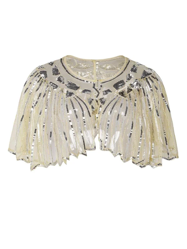 [US Warehouse] Silver 1920s Shawl Beaded Sequin Cape