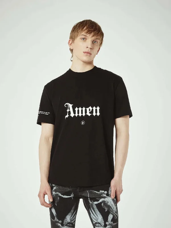 T-shirt Over con Stampa "Amen" Nero