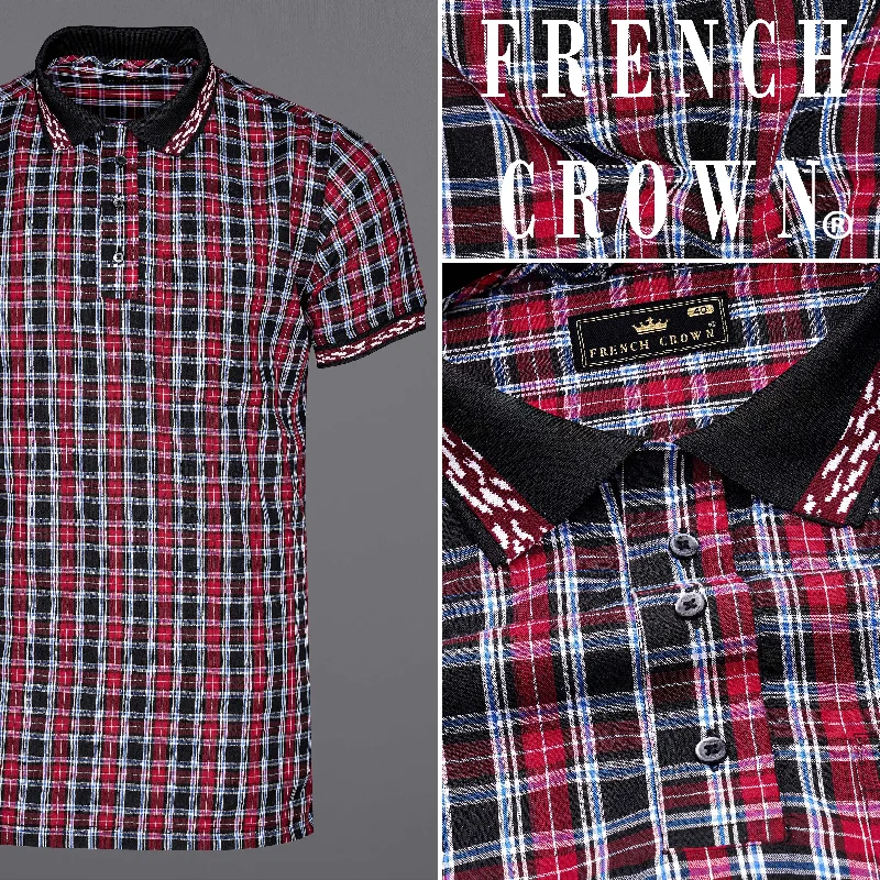 Shiraz Red and Black Plaid Premium Cotton Designer Polo Shirt