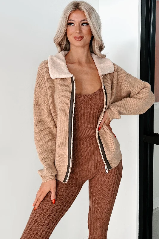 Cappuccino Cozy Sherpa Collar Sweater Jacket (Taupe)