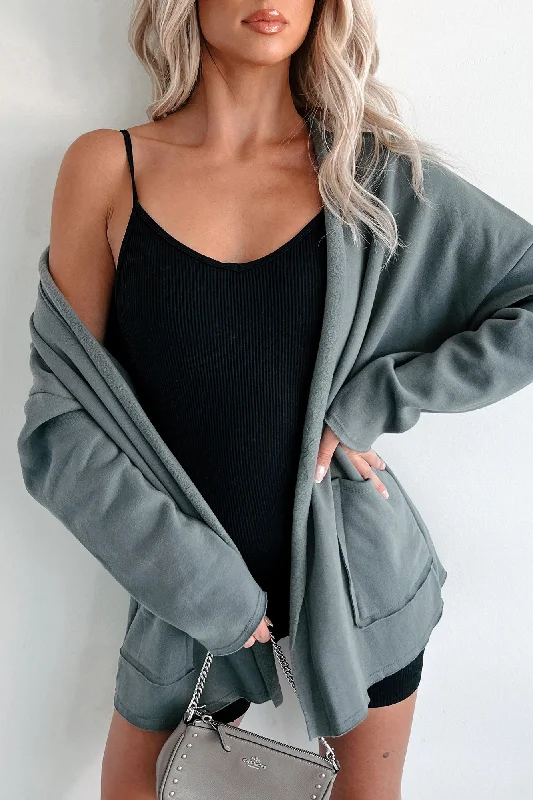 Cecelia Fleece Open Front Cardigan (Olive)