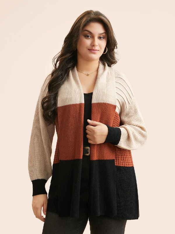 Colorblock Contrast Lapel Collar Texture Cardigan